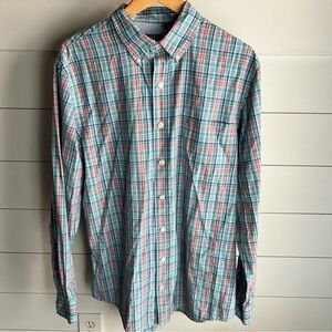 Izod Men's Plaid Button-Down Casual Shirt - Green Coral Blue Size Large Tall